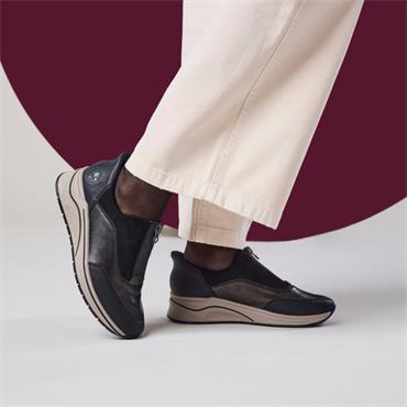 Rieker Front Zip Wedge Shoe - Black Bronze Combi